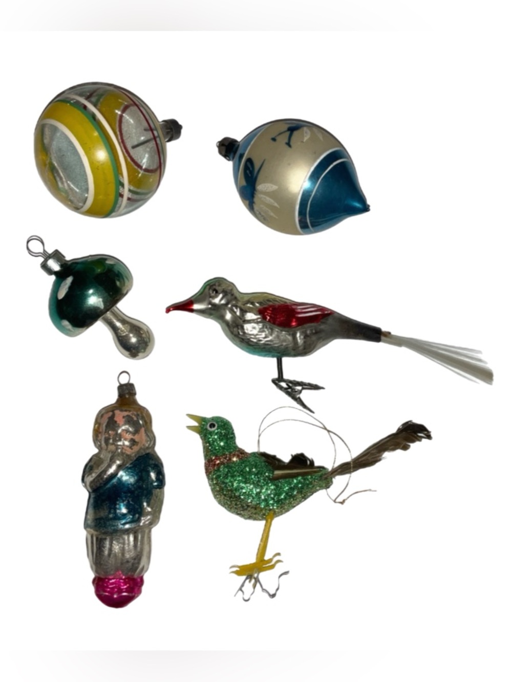 6 Very Vintage Glass Christmas Ornaments
